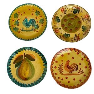 Set of 4 Italian OOAK Hand Painted Dinnerware 8.75” Clay Plates